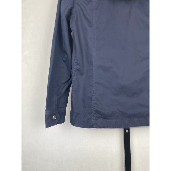 J. Crew Resin-Coated Twill Field Jacket with Hood XS Navy Blue Pockets Full Zip - Picture 8 of 12